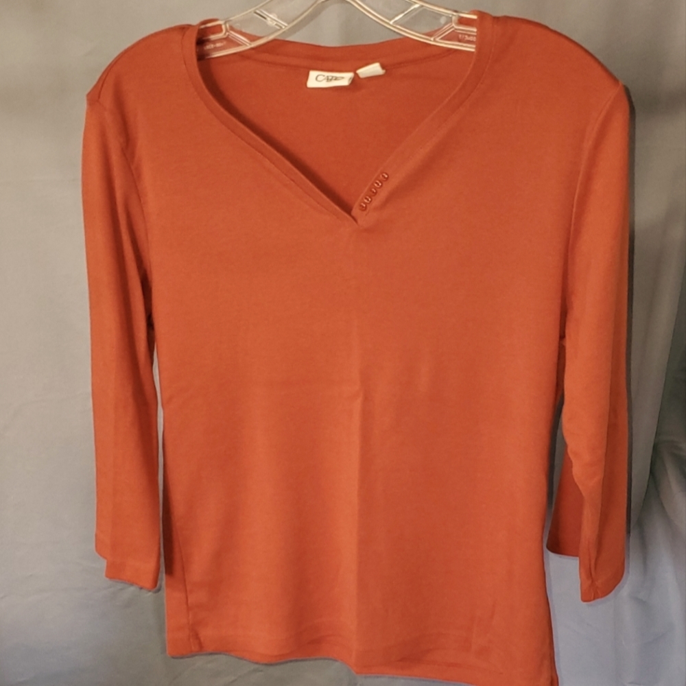 Cato Burnt Orange Split-Neck Top